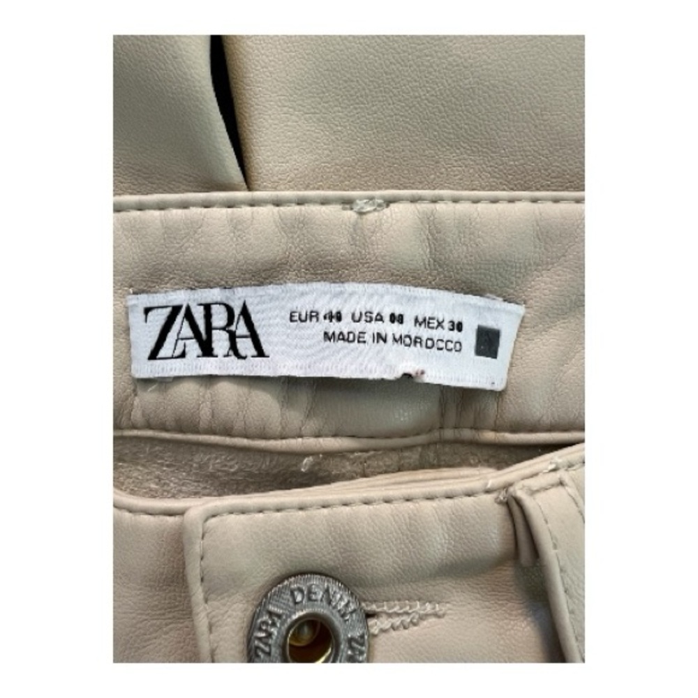 🤍✨ EUC ZARA Ecru High-Waisted Faux Leather Flared Pants | Sz 8 - Picture 6 of 8